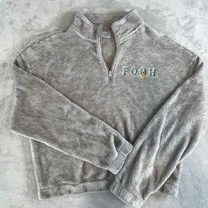 Disney Winnie the Pooh Gray Ultra Soft Fleece Quarter Zip Pullover Jacket XL